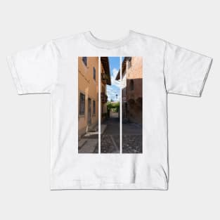 North Italy Life in the center of the lombard medieval city. Walking through narrow streets and walls. Sunny summer day. (vertical) Kids T-Shirt